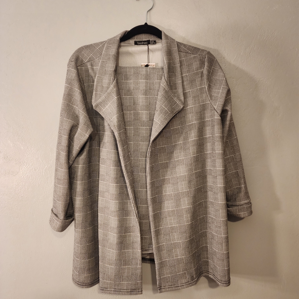 Boohoo Plus Black Plaid Pants And Blazer Bundle